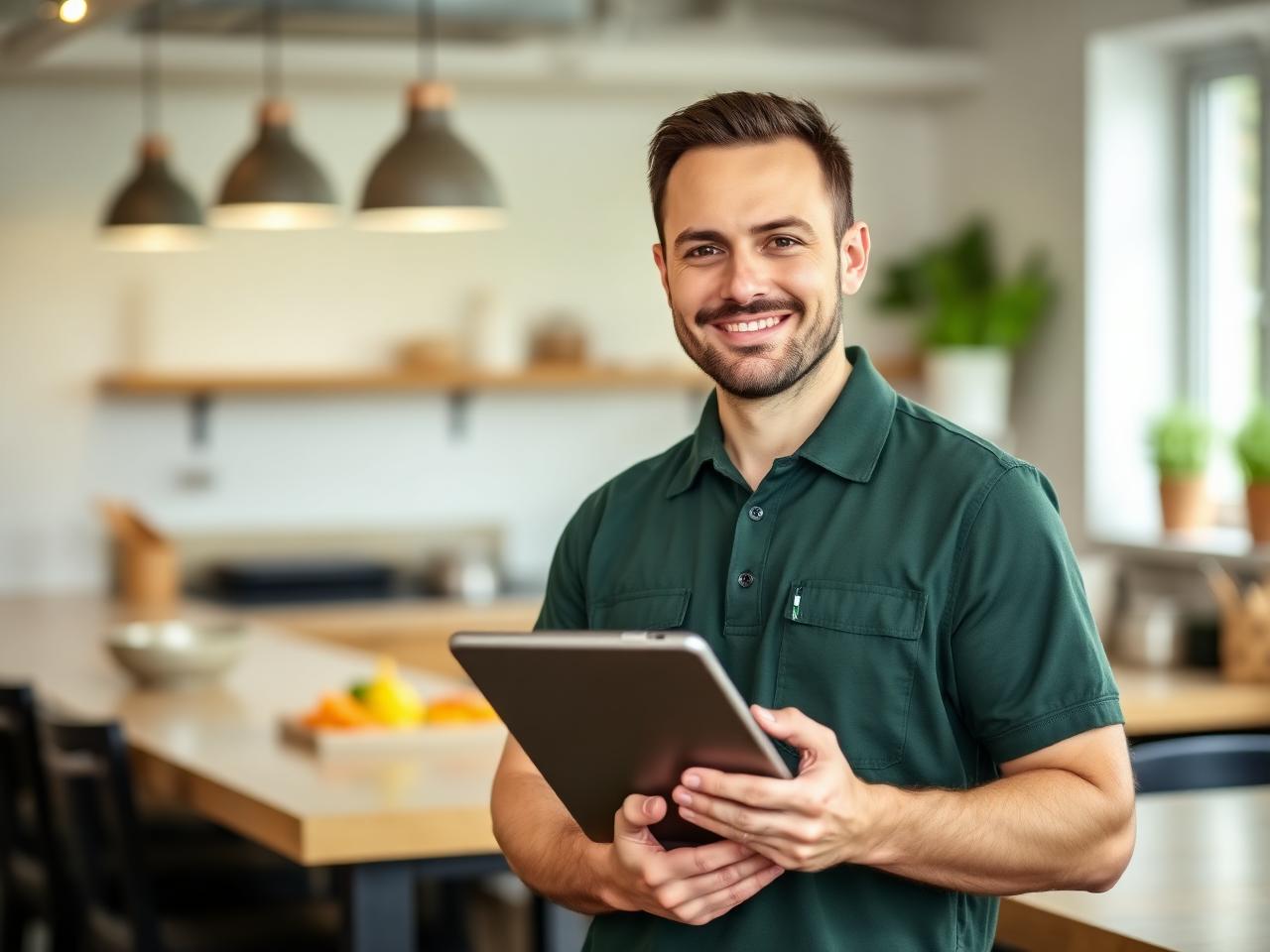 RBL-specialist met tablet in een professionele keuken